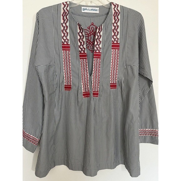 Striped Embroidered Blouse - Red and Black - Picture 6 of 9